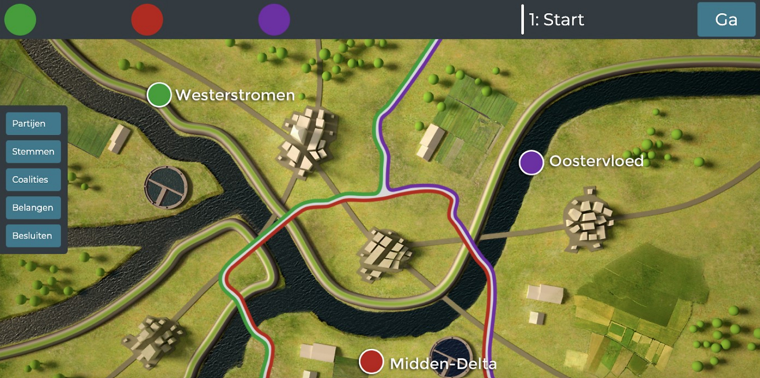 Startscherm van de democratiegame, lesmateriaal van water educatie